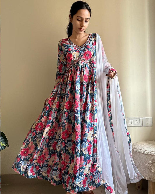 New Multi Color Alia Cut Cotton Three Piece Anarkali Suit