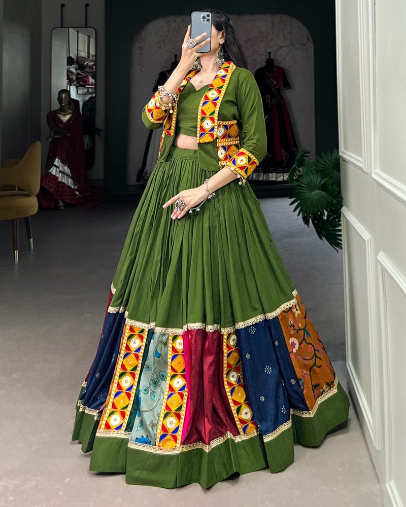Mehndi Color Pure Rayon Navratri Lehenga Choli