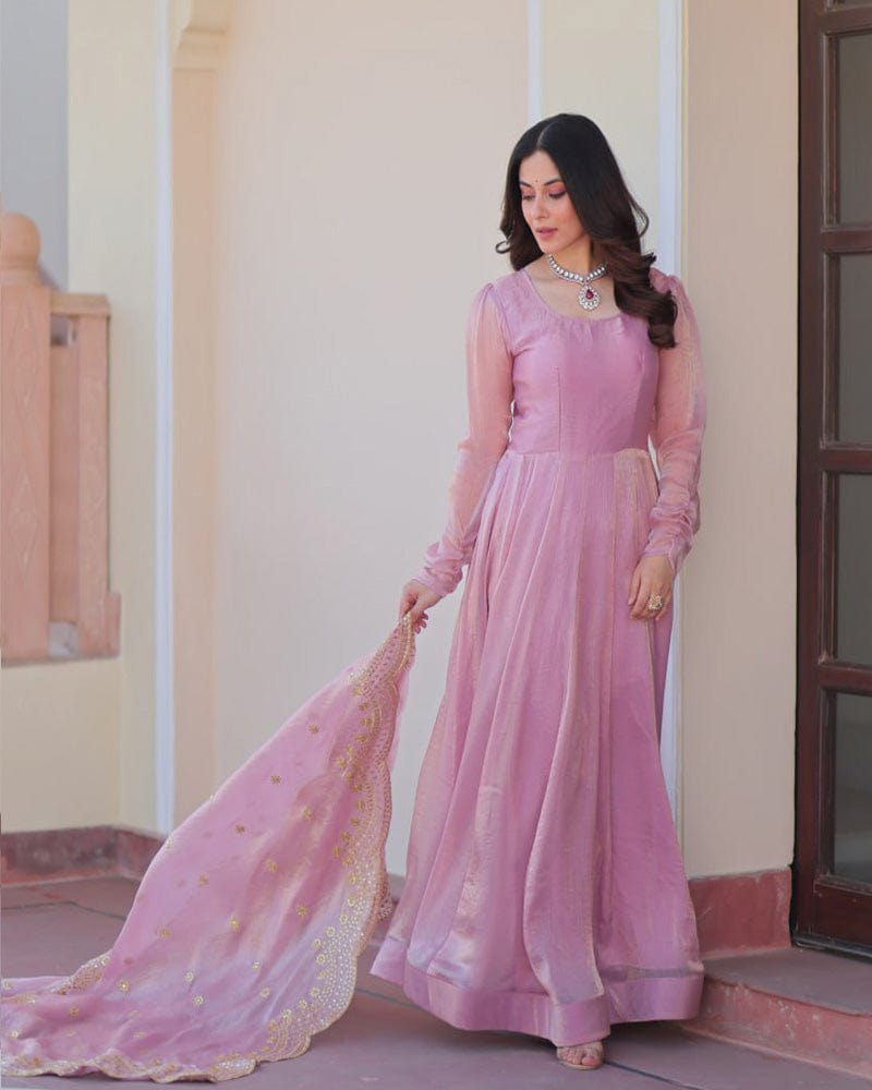 Peach Pink Color Fendi Chiffon Gown