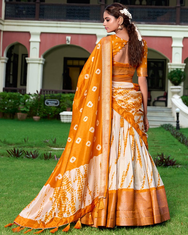 Mustard Color Dola Silk Shibori Print Lehenga Choli
