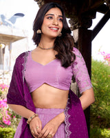 Lavender Color Silver Glossy Embroidered Lehenga Choli