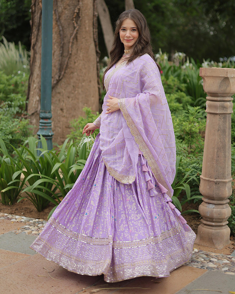 Lavender Color Pure Viscose Jacquard Lehenga Choli