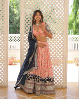 Light-Pink Color Pure Viscose Jacquard Lehenga Choli