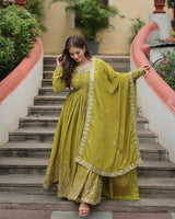 Parrot Color Designer Three Piece Sharara Suit