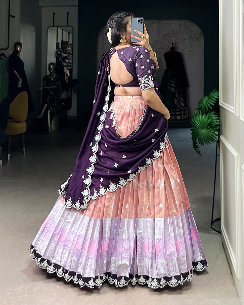 Peach Color Zari Kota Embroidered Lehenga Choli