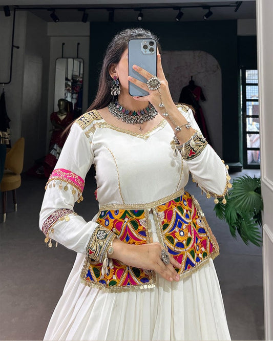 Multi White Color Pure Rayon Navratri Lehenga Choli