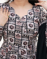 Black Color Rayon Printed Three Piece Anarkali Suit