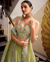 Pista Color Gold Crush Lehenga Choli