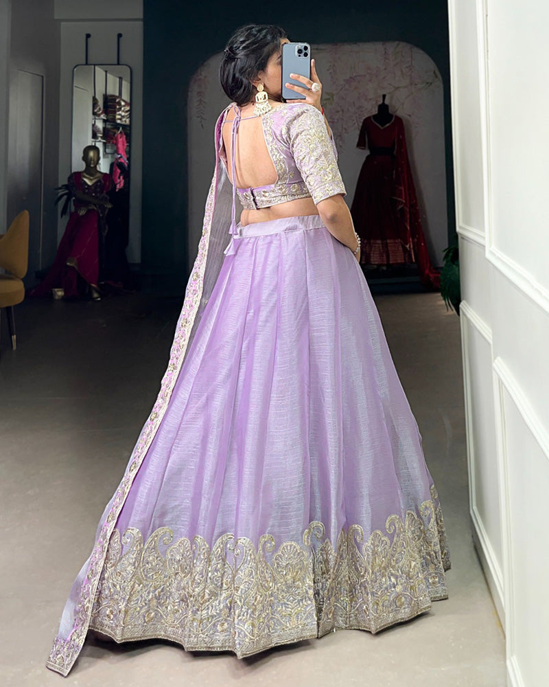 Lavender Color Burberry Silk Lehenga Choli