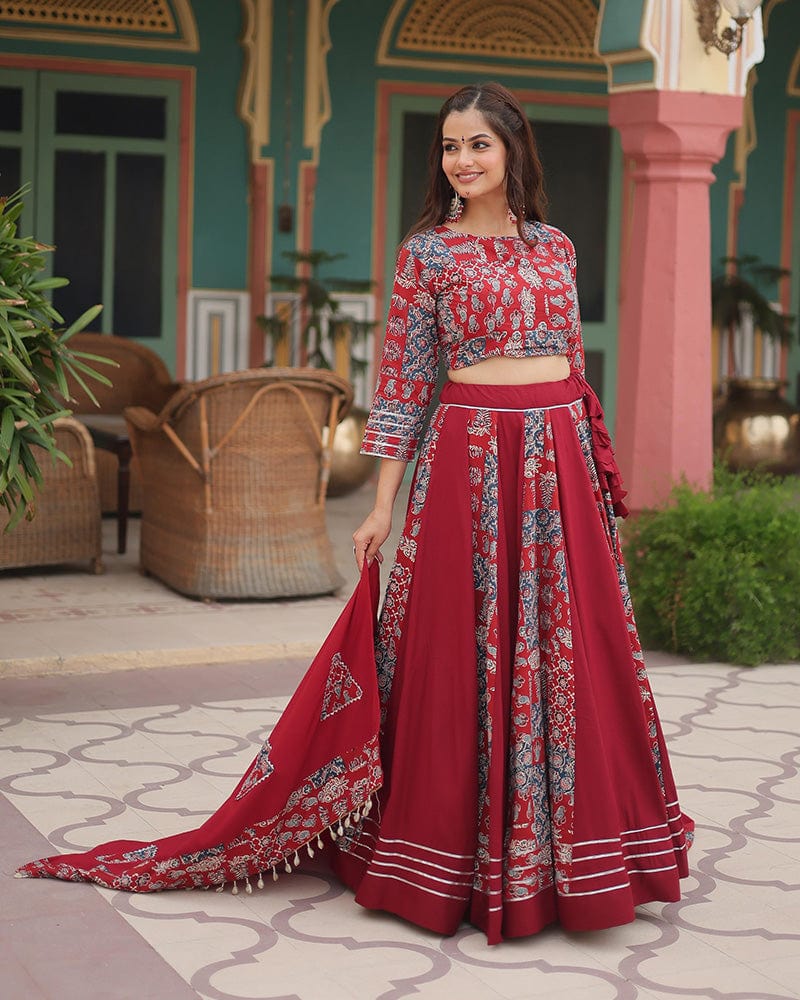 Maroon Color Rayon Printed Navratri Lehenga Choli