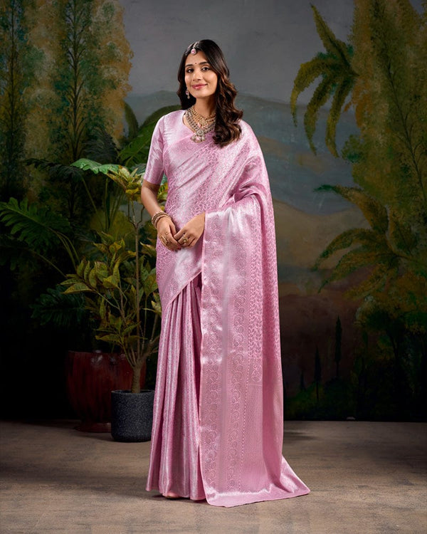 Baby Pink Color Kanjivaram Saree With Zari Work