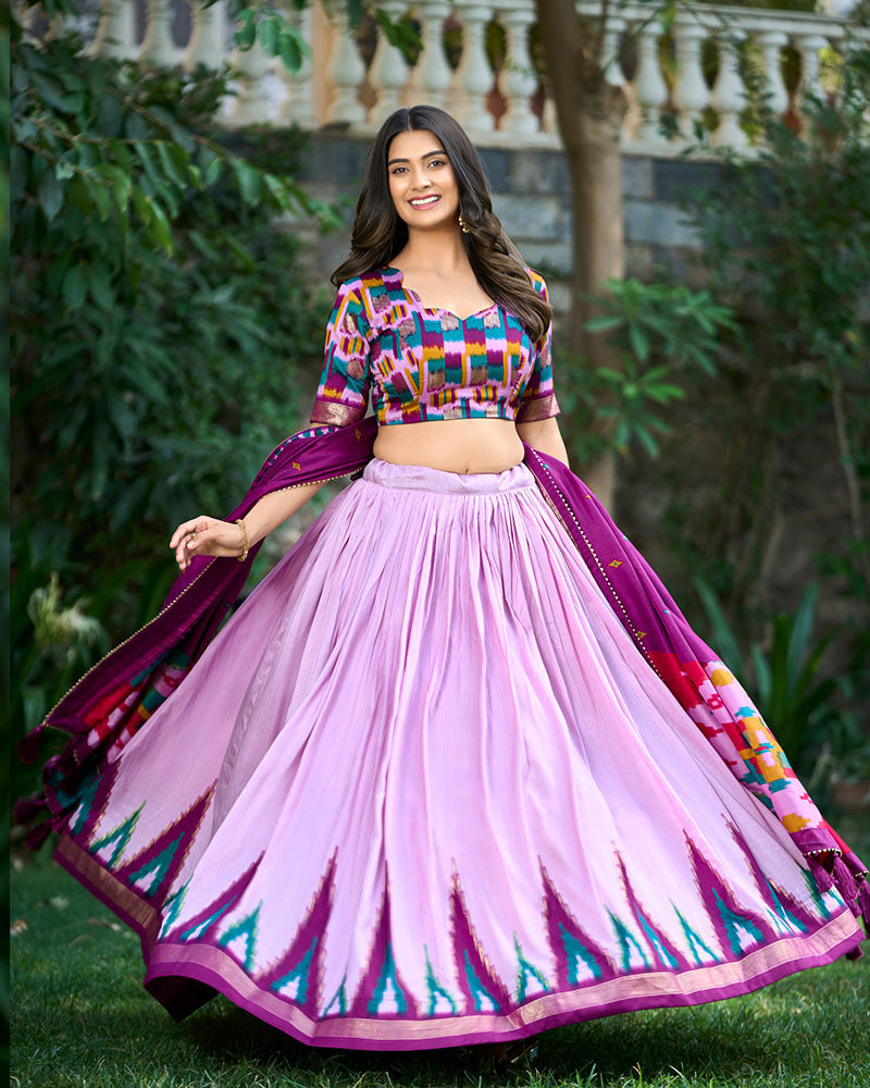 Light Purple Color Tussar Silk Printed Navratri Lehenga Choli