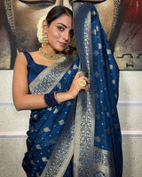 Royal Blue Color Small Butti Design Banarasi Soft Silk Saree
