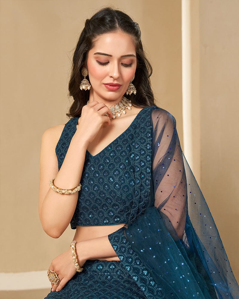 Blue Color Georgette Embroidered Lehenga Choli With Dupatta