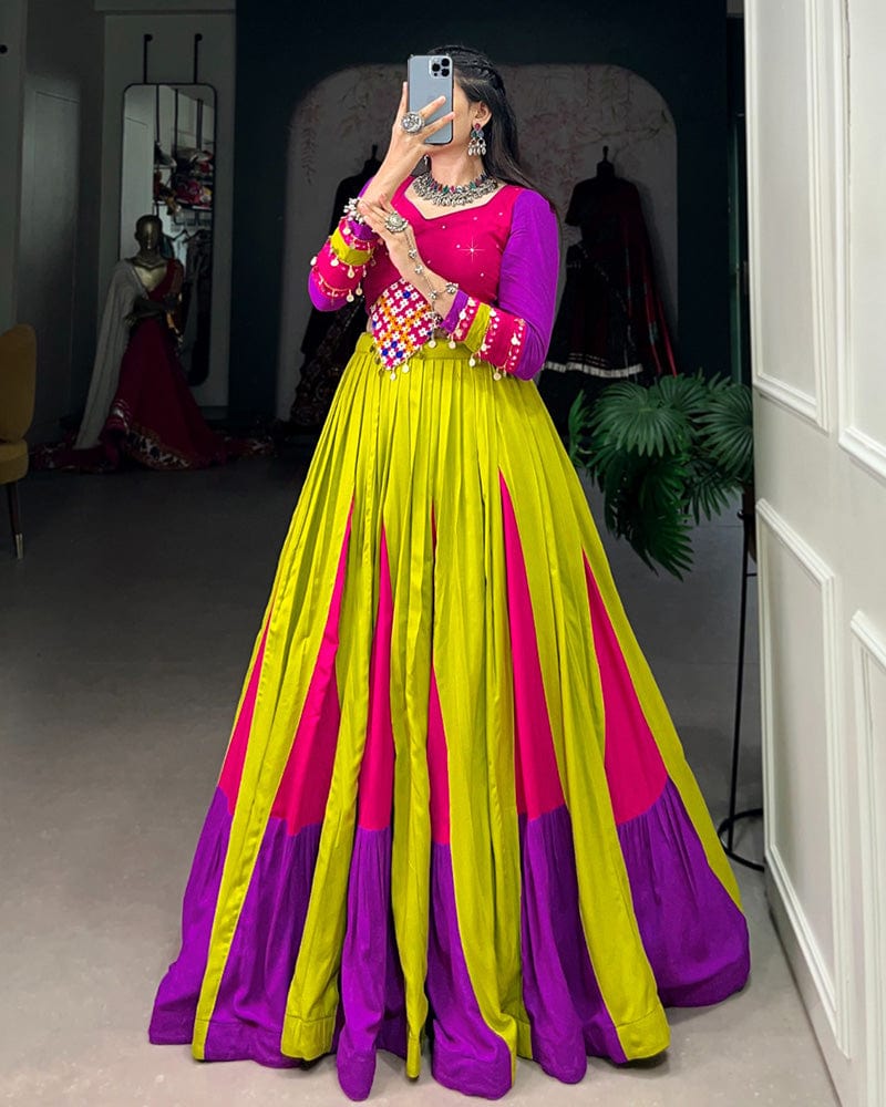 Parrot Multi Color Pure Rayon Navratri Lehenga Choli