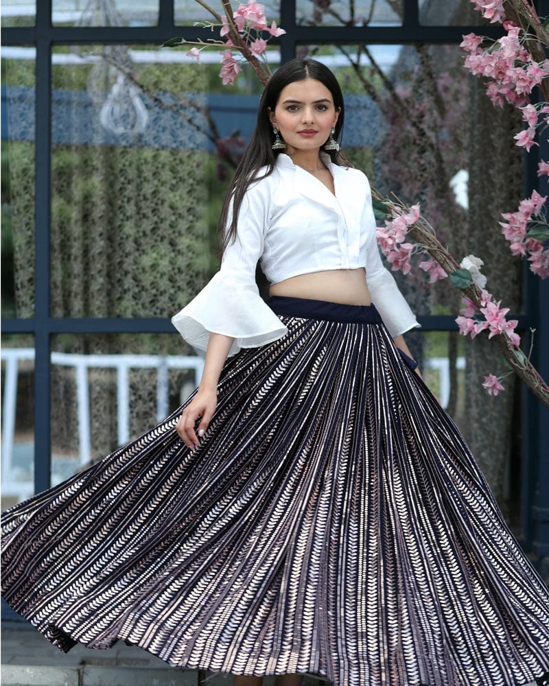 Black And White Designer Ready to Wear Crop Top Lehenga Choli