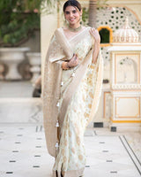 White Color Banarasi All over Jacquard Soft Silk Saree