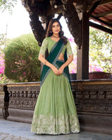 Pista Color Silver Glossy Embroidered Lehenga Choli