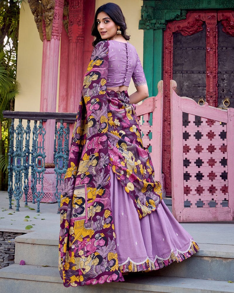 Lavender Color Vichitra Silk Embroidered Lehenga Choli
