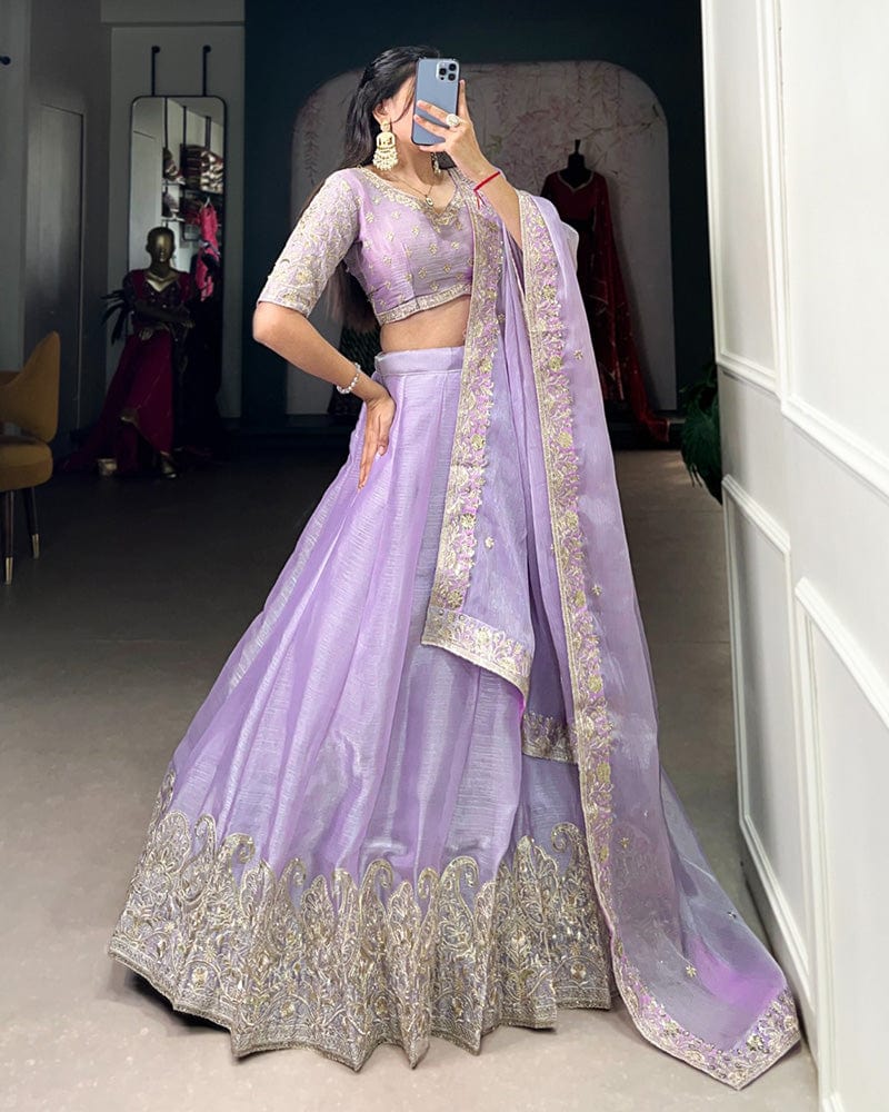 Lavender Color Burberry Silk Lehenga Choli