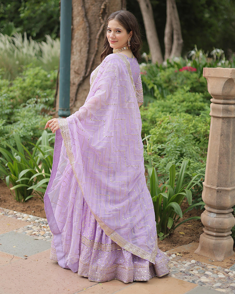 Lavender Color Pure Viscose Jacquard Lehenga Choli