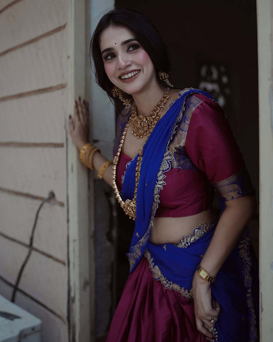 Pratiksha In Pink Color Narayan Pattu Silk Designer Lehenga Choli