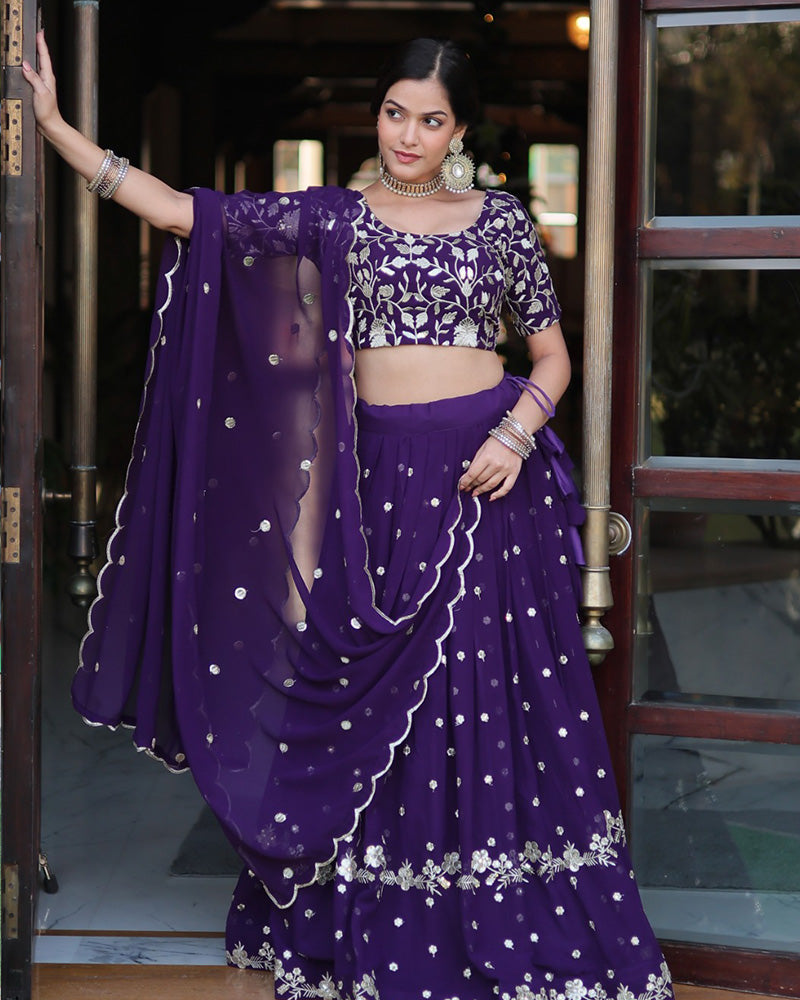 Heavy Designer Dark Purple Color Blooming Lehenga Choli