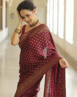 Maroon Color Banarasi Jacquard Soft Silk Saree