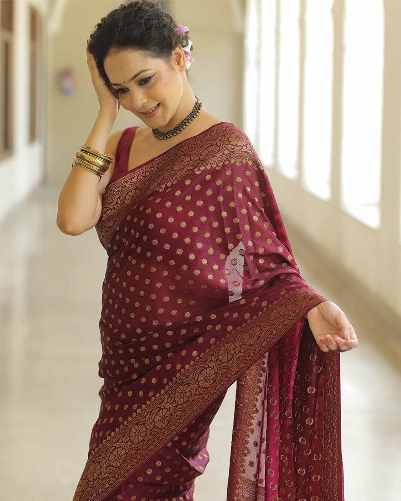 Maroon Color Banarasi Jacquard Soft Silk Saree