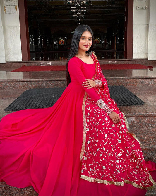 Payel Saha Rani Pink Color Soft Georgette With Heavy Embroidery Work Dupatta Anarkali Suit