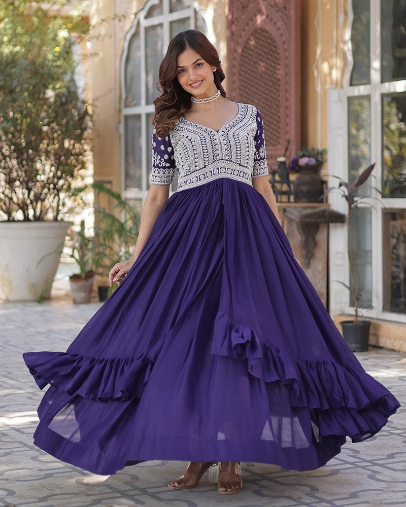 Purple Color Western Style Embroidered Lehenga Choli