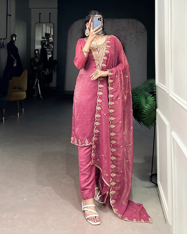 Pink Color Silver Glory Three Piece Kurti Suit