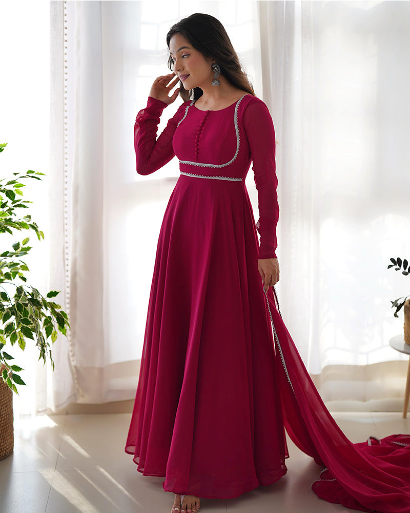Rose Pink Color Georgette Three Piece Anarkali Suit