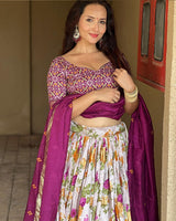 Wine Color Tussar Silk Floral And Patola Printed Navratri Lehenga Choli