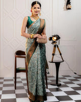 Pista Color Banarasi Jacquard Soft Silk Saree