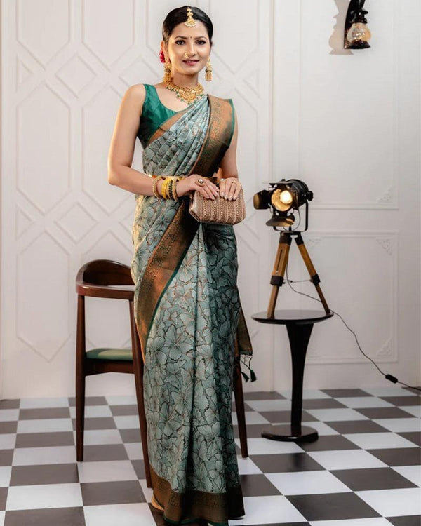 Pista Color Banarasi Jacquard Soft Silk Saree