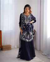 Dark Blue Color Faux Georgette Sharara Suit