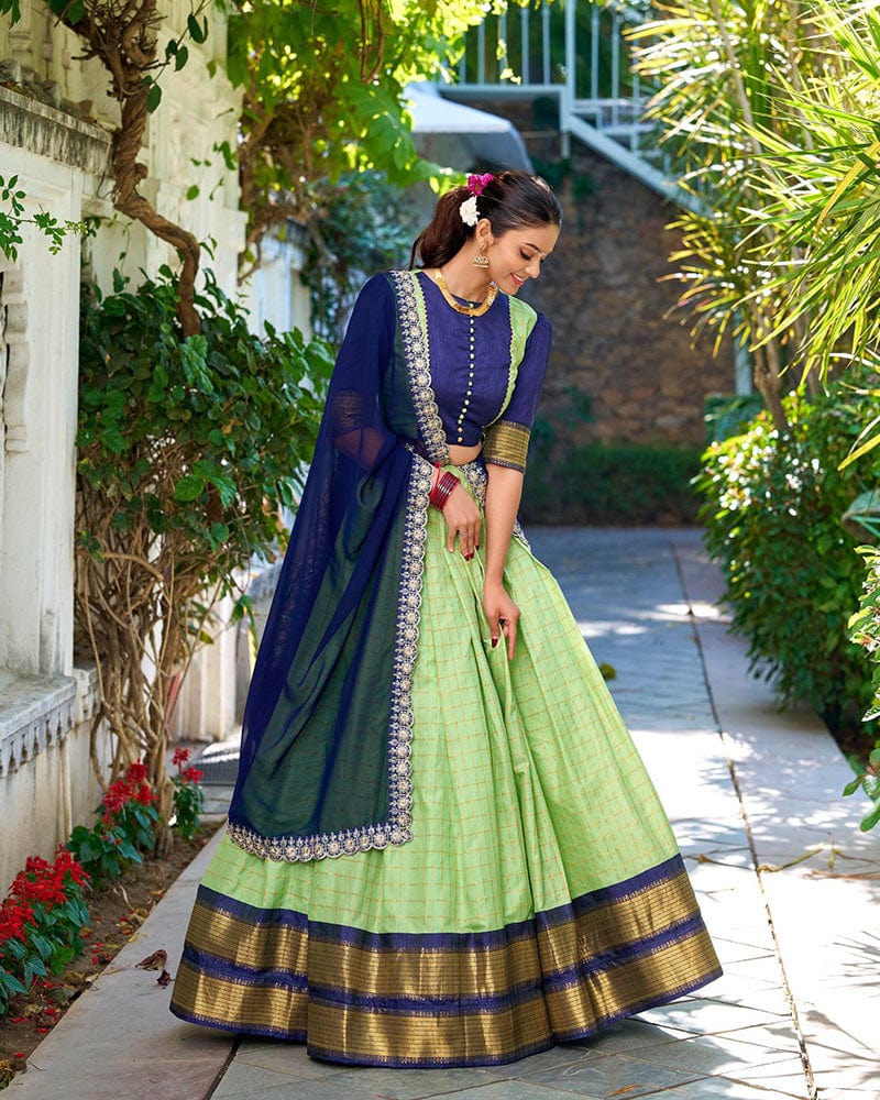 premium Pista Color Zari Chex Lehenga Choli