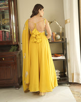 Mustard Yellow Color Georgette Backless Three Piece Anarkali Suit
