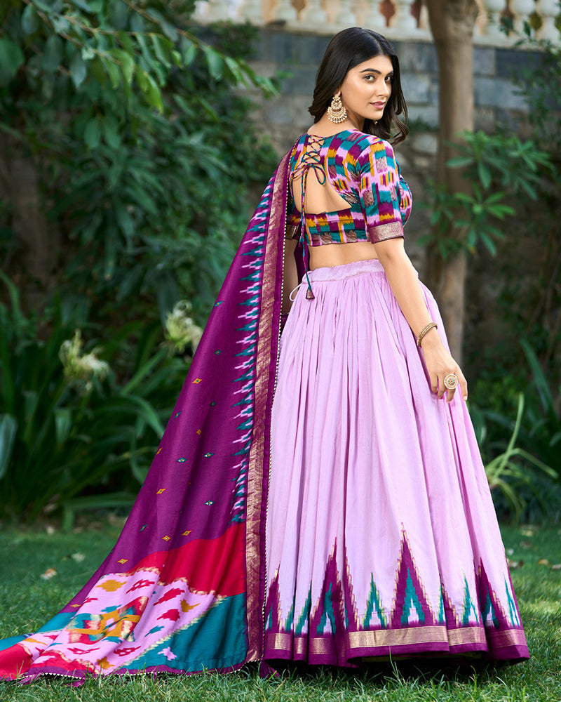 Light Purple Color Tussar Silk Printed Navratri Lehenga Choli