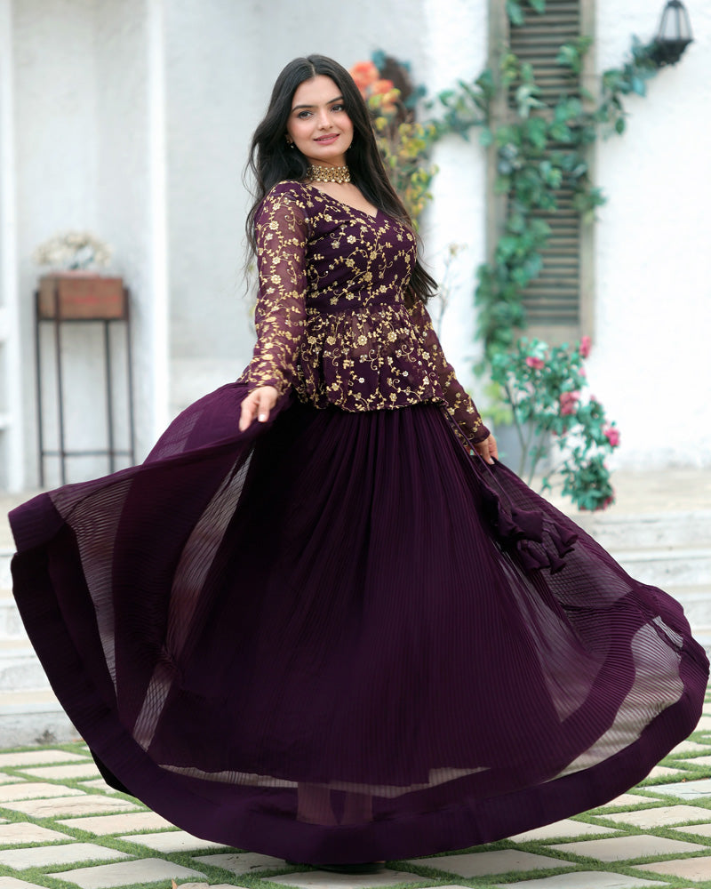 Wine Color Designer Sequins Embroidery Ready to Wear Lehenga Choli