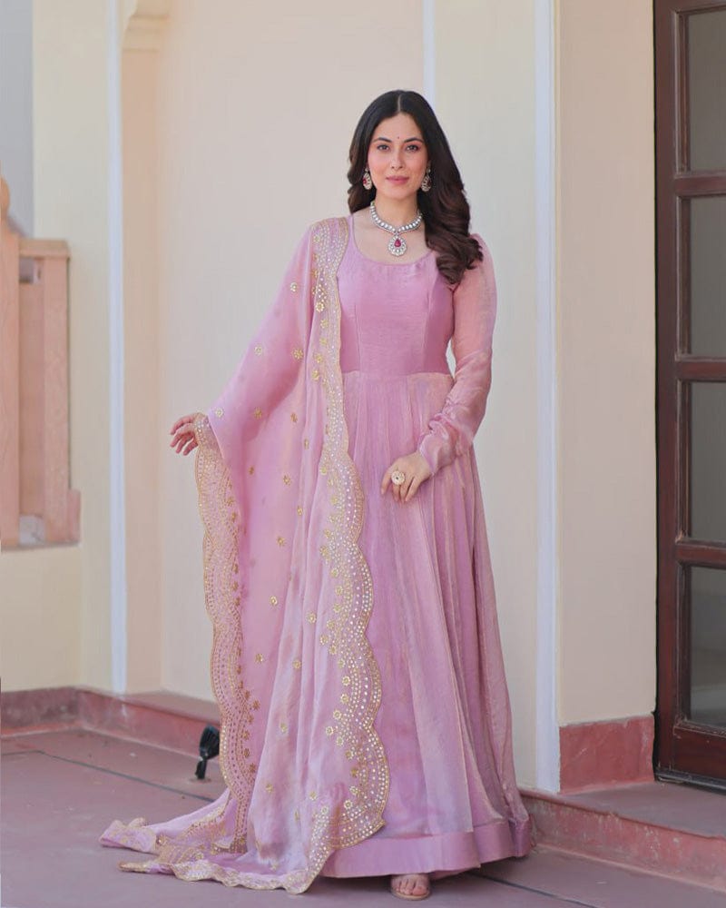 Peach Pink Color Fendi Chiffon Gown