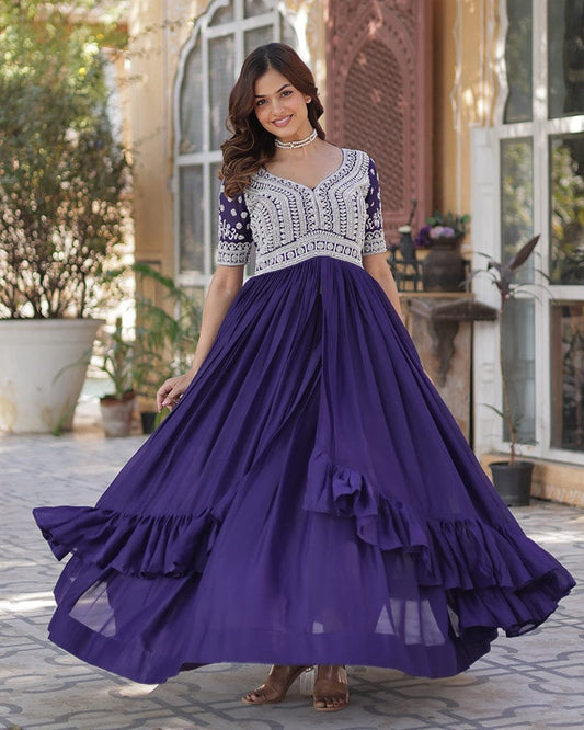 Purple Color Western Style Embroidered Lehenga Choli
