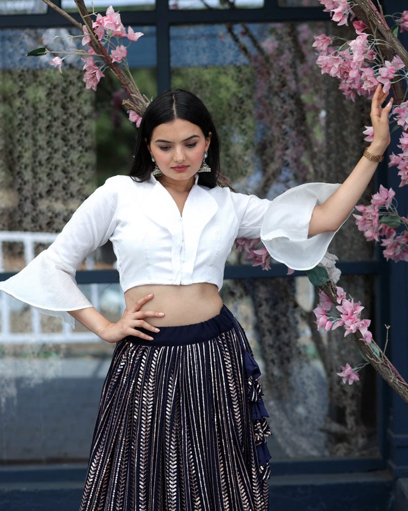 Black And White Designer Ready to Wear Crop Top Lehenga Choli