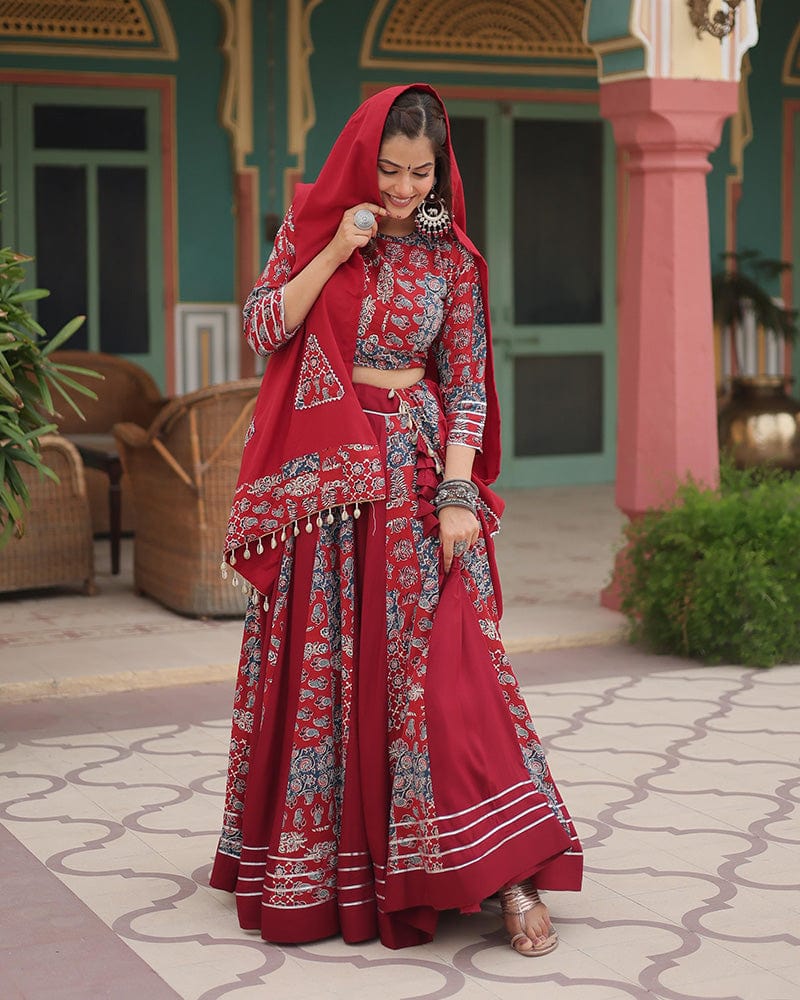 Maroon Color Rayon Printed Navratri Lehenga Choli