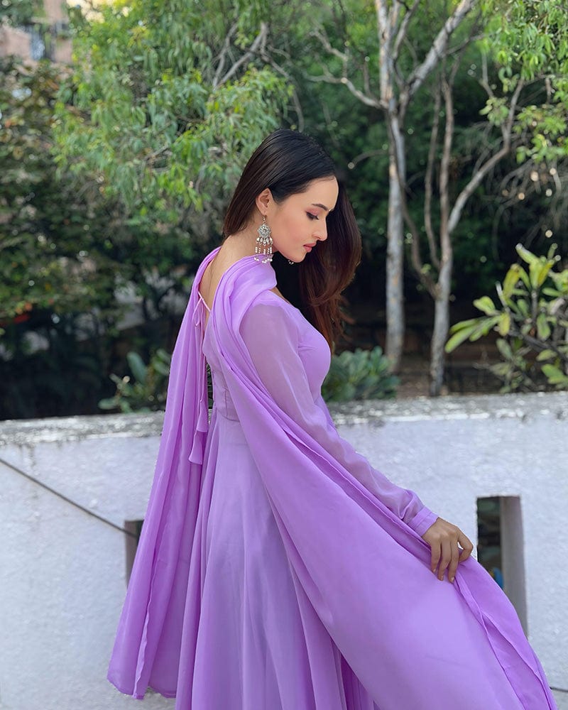 Lavender Color Georgette Three Piece Anarkali Suit