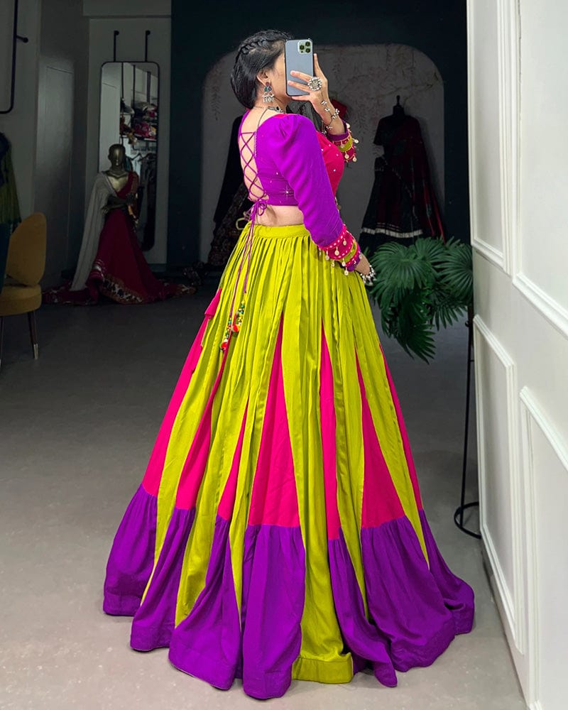 Parrot Multi Color Pure Rayon Navratri Lehenga Choli