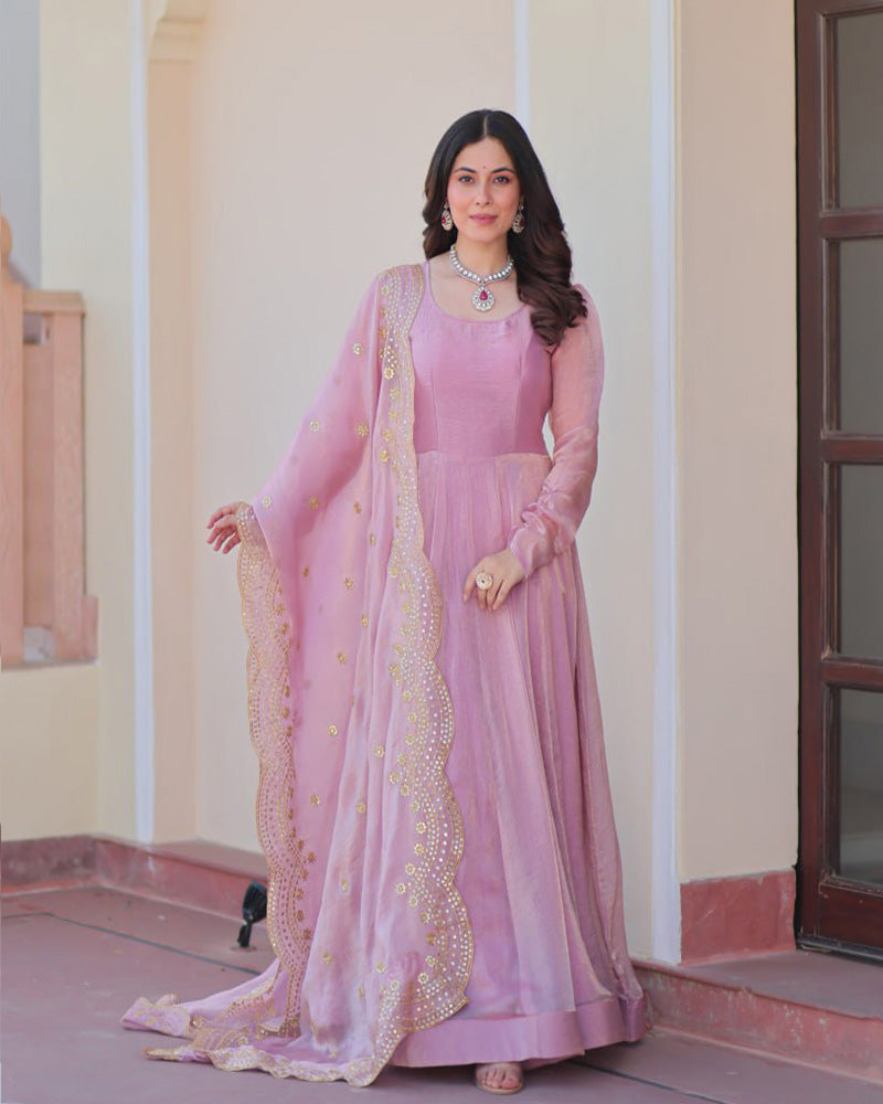 Peach Pink Color Fendi Chiffon Gown