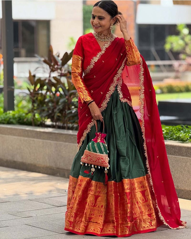 Roopal Shah In Green Color Narayan Pattu Silk Designer Lehenga Choli