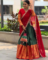 Roopal Shah In Green Color Narayan Pattu Silk Designer Lehenga Choli